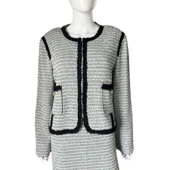 St. John Tweed Fringe Trim Jacket Green Size 16